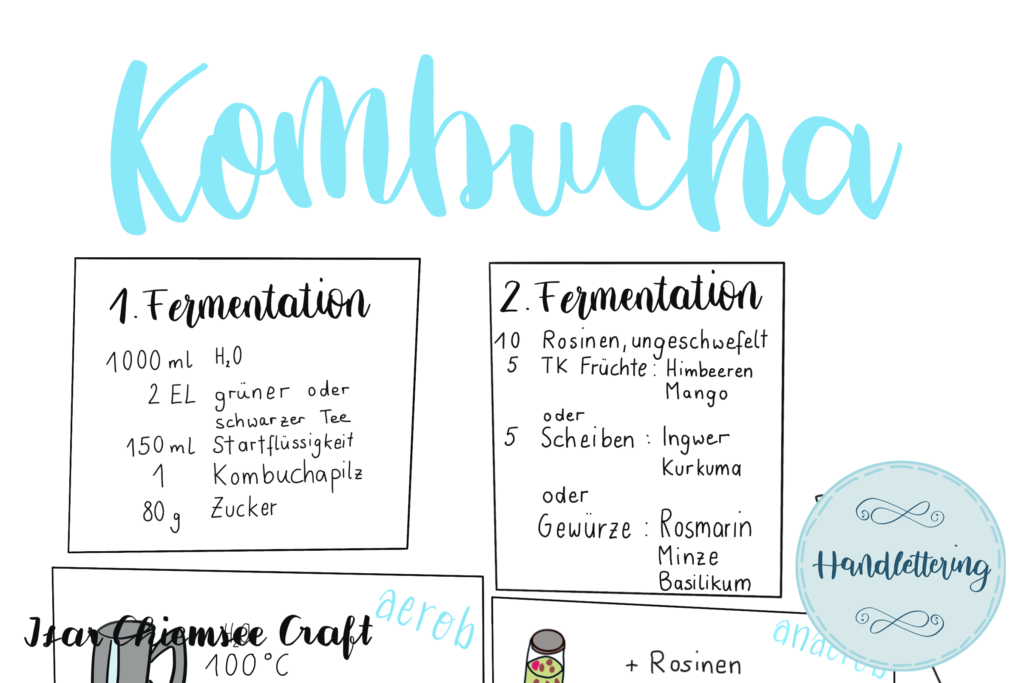 Kombucha Anleitung in Handlettering Stil